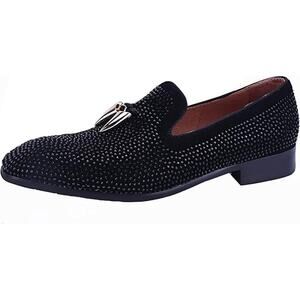 Elanroman Mens Size 15 Black Rhinestone Tuxedo Slip On Wedding Loafer Shoes